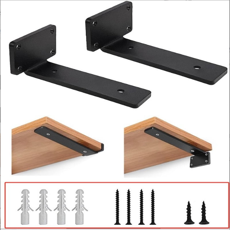 Senya Heavy Duty Floating Shelf Bracket (8 inch-4 Pack) with (3.5mm or 5mm-Thick) Metal Black, Holds 160+lb, Powder Coated, Complete Mounting Hardware, Easy Install, Clear Instructions
