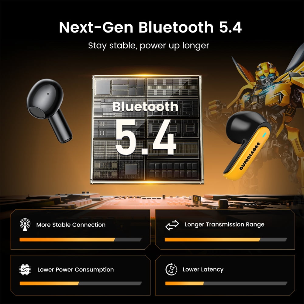 Wireless Headphones, Bluetooth 5.4 Ear Buds Deep Bass Sound Earbud with Smart Noise Cancelling Mic IPX5 Waterproof in Ear Earphones for Android IOS,YELLOW