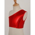 thumbnail image 3 of Raenseen Kids Girls Cheerleading Outfit Shiny Shirts One Shoulder Tops Sleeveless Crop Tank and Hip Red 10, 3 of 9