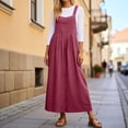 thumbnail image 2 of DHFJKG Women Square Neck Overall Dress Summer Casual Sleeveless Pleated Flowy A-Line Maxi Pinafore Jumper Dress With Pockets Stylish Dresses, 2 of 5