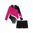 thumbnail image 4 of Doomiva Girls Sparkly Rhinestone Long Sleeve Gymnastics Dance Leotard Bodysuit with Shorts Set Hot Pink 12, 4 of 7