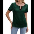 thumbnail image 2 of Blusas Informales Elegantes para Mujer, Blusas de Trabajo Informales de Negocios, Camisas de Corta con Cuello en V y Bloques de Color, Verano 2025 Verde Oscuro M, 2 of 9