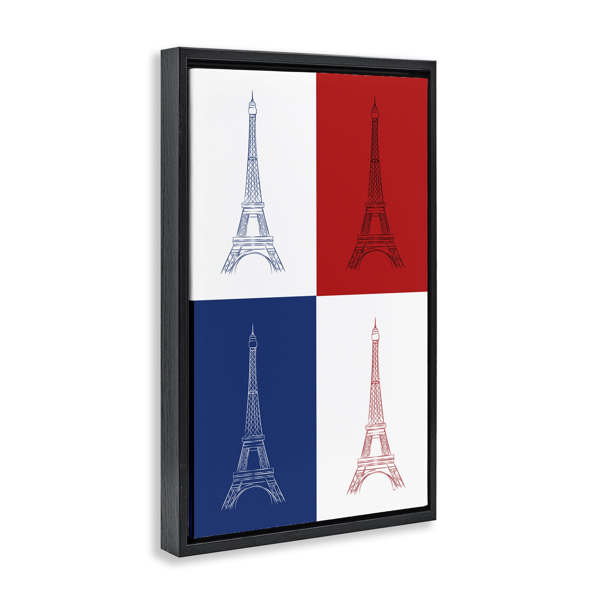 Stupell Industries France Flag Eiffel Tower Buildings & Architecture Painting Black Floater Framed Canvas Art Print Wall Art, 17 x 25