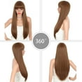 thumbnail image 3 of 24 inches Women's Silky Long Straight Light Brown Wig Heat Resistant Synthetic Wig With Bangs Hair Wig for Women Hair Extension Wigs Cosplay Wigs, 3 of 5