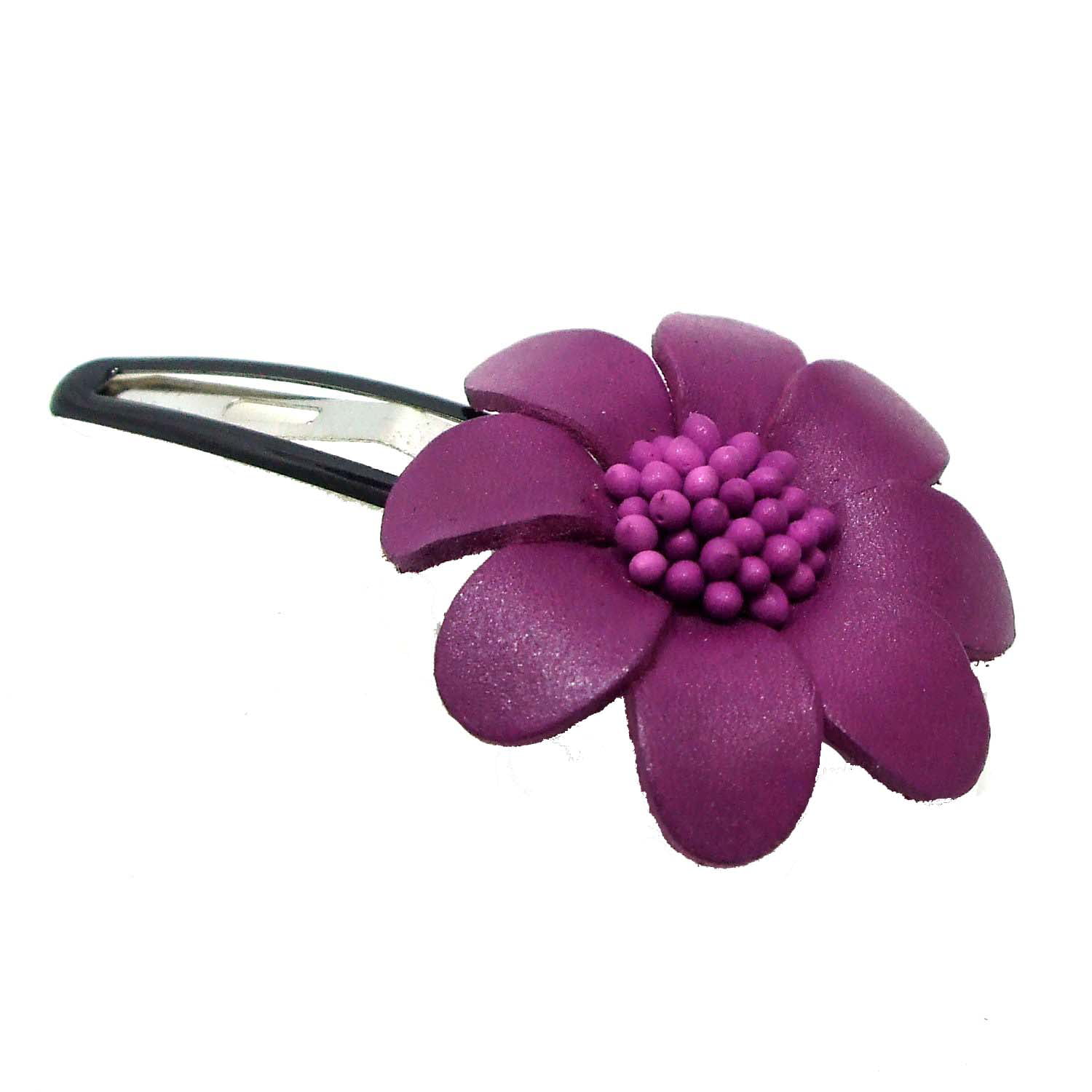 Details about   Trendy Deep Purple Genuine Leather Lily Flower Barrette Hair Clip 