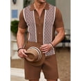 thumbnail image 5 of Biezeib Men's Summer Outfits Chain Print Short Sleeve Lapel Button Tops with Elastic Waist Solid Color Shorts 2 Pcs Set, 5 of 6