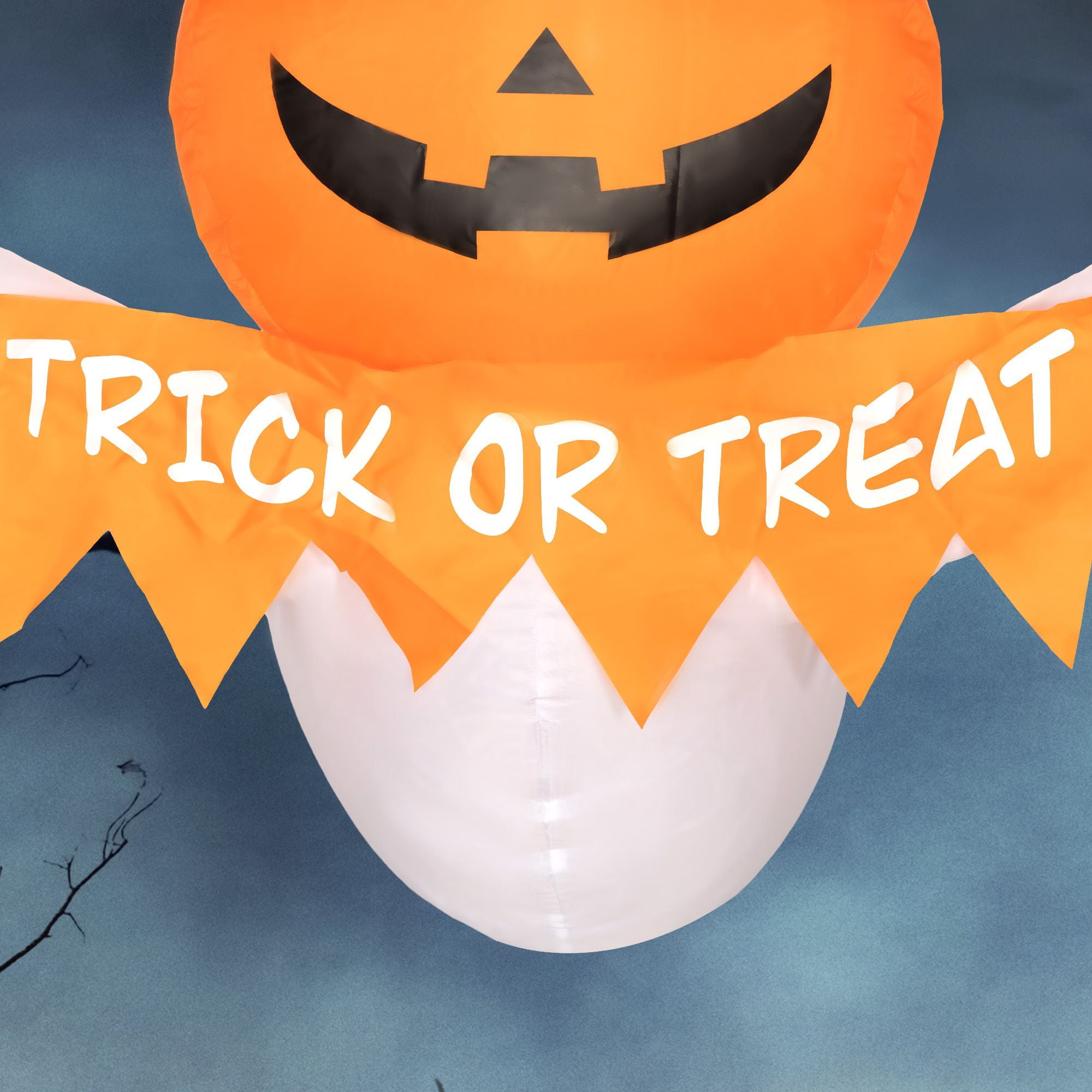 3.4ft Inflatable Halloween Window Sticker Ghost with Orange Face, Blow Up LED Display for Garden Indoor Outdoor