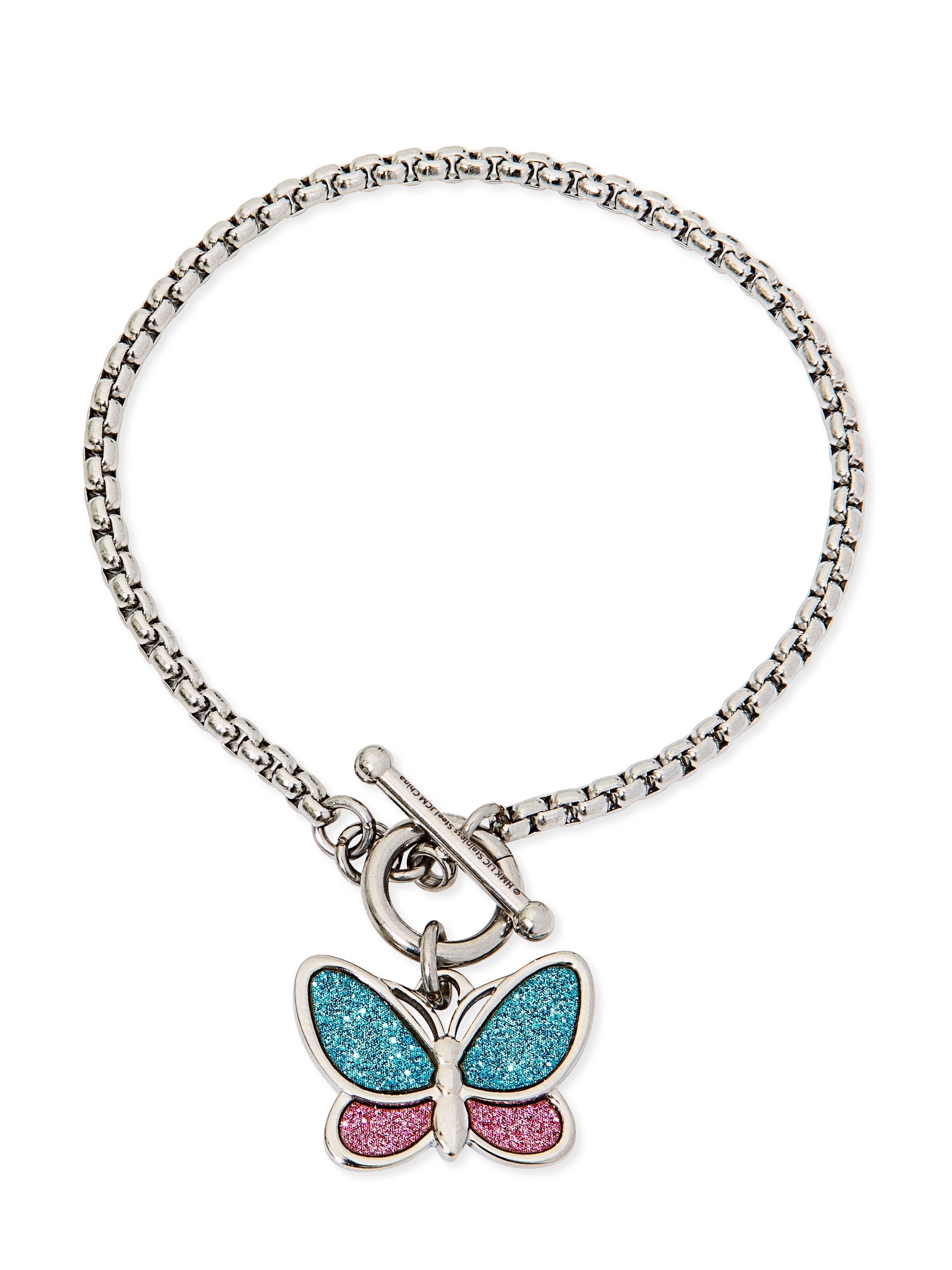 Connections from Hallmark Stainless Steel Glitter Paper Butterfly Toggle  Bracelet - Walmart.com