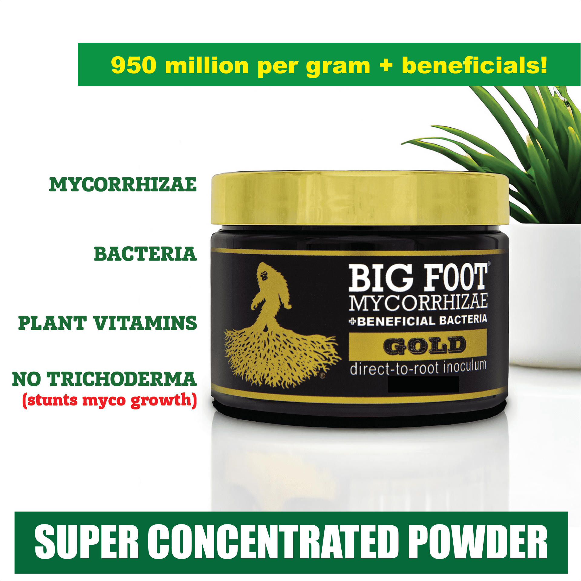 Big Foot Gold Mycorrhizal Fungi 4 oz, Beneficial Bacteria for Plant Growth, Root Stimulator, Super Concentrated 3-in-1 Formula for All Plants
