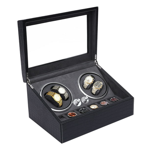 Black PU 4+6 Watch Box Display Case Automatic Watch Winder Box