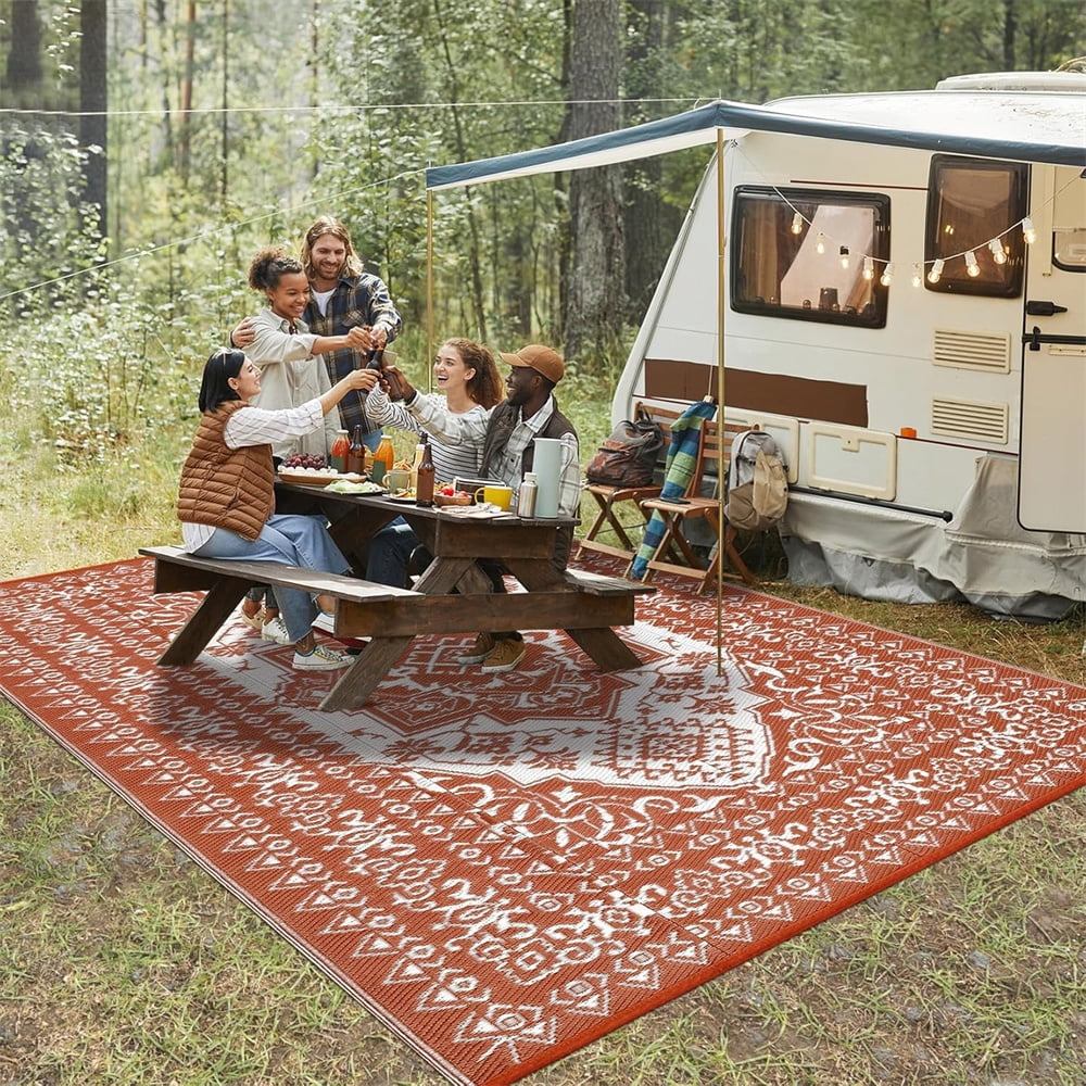 Outdoor Rugs8x10ft/9x12ft/10x14ft/9x18ft/10x20ft Waterproof Portable for Patio, Reversible Outdoor Plastic Straw Rug for Camping, RV Mat Modern Plaid Outdoor Rugs for Porch, Deck, Backyard, Balcony,