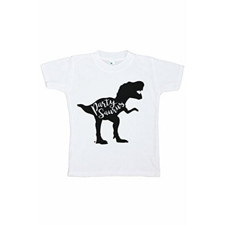 

7 ate 9 Apparel Kids Partysaurus Dinosaur Birthday T-Shirt White