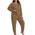 thumbnail image 2 of Sevevn Women Plus Size Crew Neck Long Sleeve Top and Jogger Pants 2 Piece Loungewear Pajama Set, 2 of 3