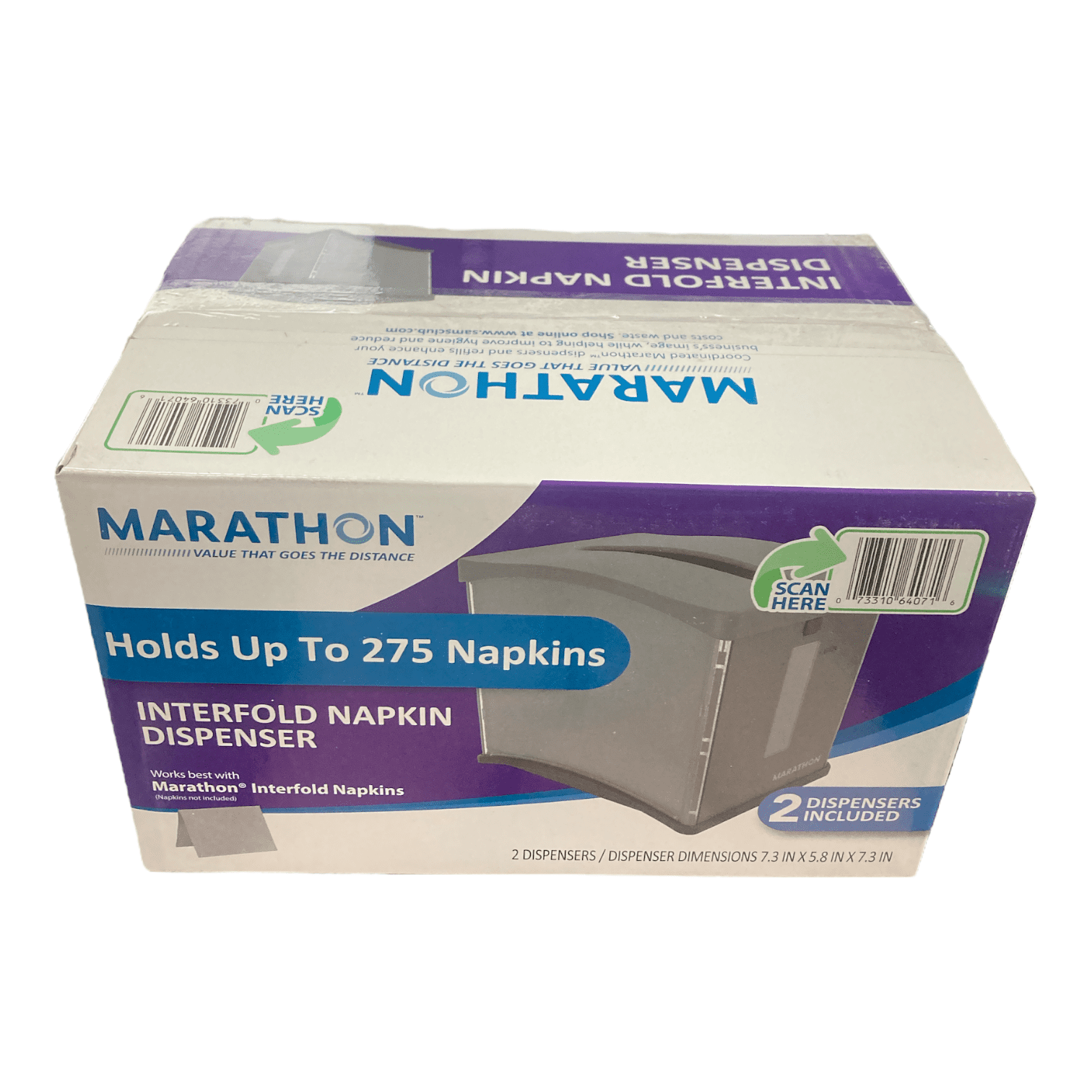 Marathon Interfold Napkin Dispenser, Up to 275 Napkins (2 Dispensers Included)