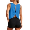 thumbnail image 5 of Split Open Back Tank Tops for Women Workout Athletic Gym Casual Crewneck Sleeveless Shirts Activewear Sports Gym Top Sky Blue M, 5 of 8