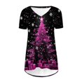 thumbnail image 4 of Camiseta Impresa con Cuello en V de Manga de Raglan de la Parte Trasera Larga Delantera Corta de las Mujeres de Navidad, Vacaciones Informales, 4 of 7