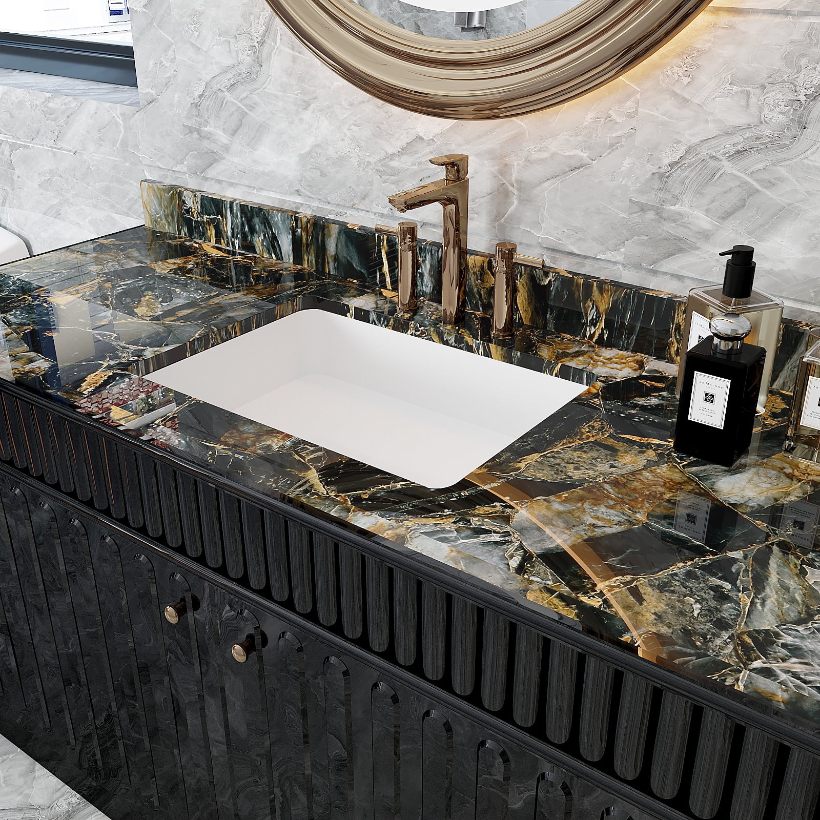 VEELIKE 15.7''x118'' Glossy Slate Gold Marble Peel and Stick Countertops Contact Paper Waterproof Marble Wallpaper for Kitchen Counter Top Self Adhesive Vinyl Wallpaper for Bedroom Shelf Cabinets