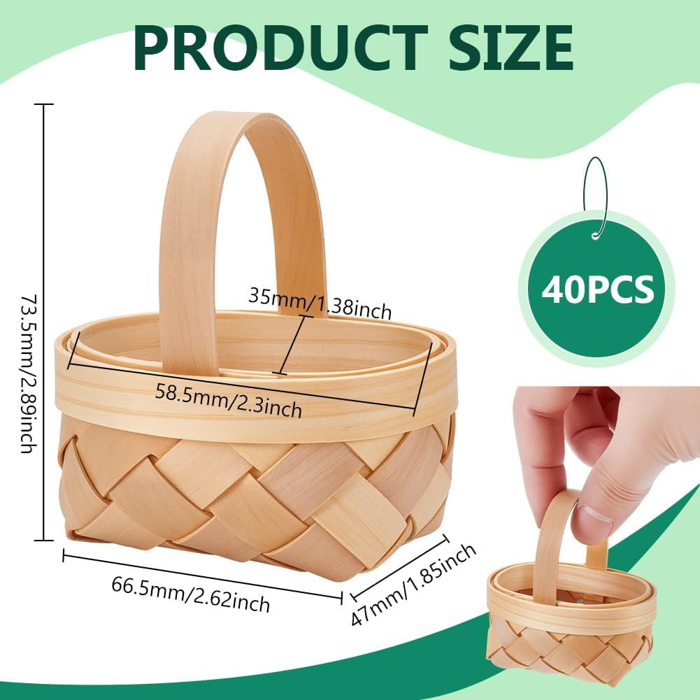 40 Pack Mini Weaving Baskets with Handles Farmhouse Small Basket Farmhouse Flower Containers for Picnic Wedding Party Favors Tree