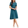thumbnail image 2 of INSPIRE CHIC Women's A-Line Dress with Belted Summer Short Sleeve 2026 Split Neck Dresses S Blue, 2 of 5
