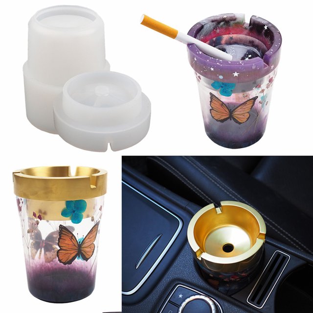 Cenicero de resina de doble capa moldes con forma de botella Wdftyju molde epoxi de cristal soporte para bolígrafo soporte para brochas de maquillaje molde de resina ep