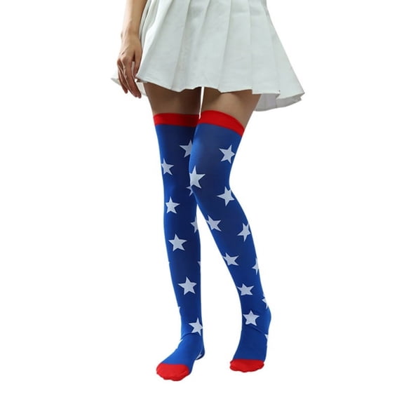 Women's Cute Star Over Knee High Socks Anime Cosplay Costume Printed Thigh High Stockings Long Boot Stockings Hosiery