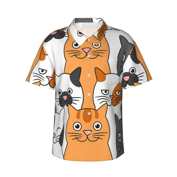Balery Funny Cats Camisas hawaianas de manga corta para hombre, camisas playeras de corte holgado, camisas de vacaciones con botones,Small
