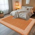 thumbnail image 5 of Orange Geometric 5x8 Area Rugs, White Greek Key Design Burlap Modern Art Non-Skid Rubber Backing Large Rectangle Rugs - Living Room Bedroom Home Office, Indoor Floor Mat Carpets Washable Rug, 5 of 9