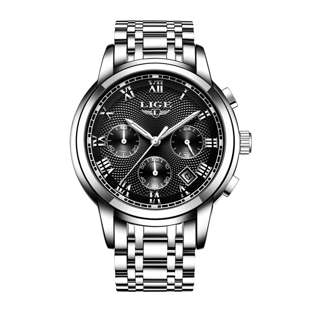 LIGE Stainless Steel Business Watch Men Sports Quartz Watch Multi-Functional Fashion Luxury Wristwatch