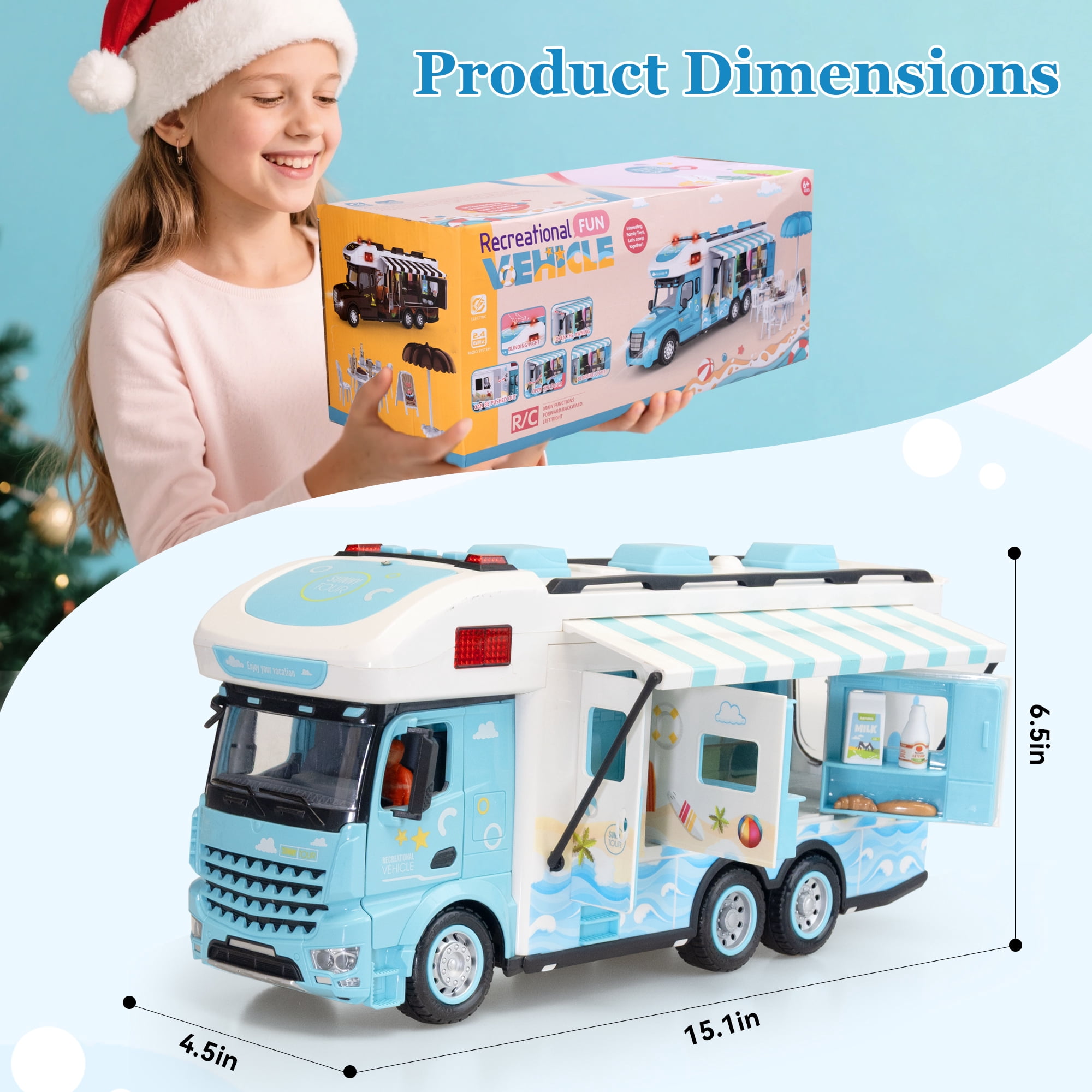 SaveJoy 1:12 Remote Control Cars for Boys Girls Age 3-8, RC Cars  Recreational Vehicle Toy Campervan Motorhome with Playset