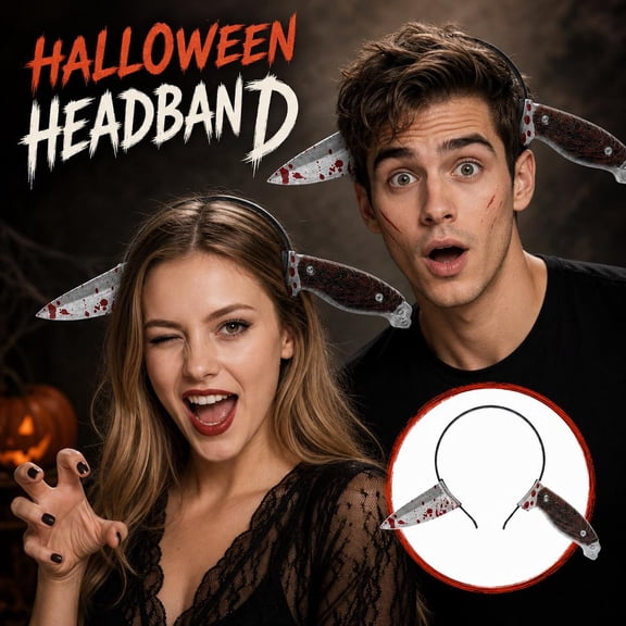 2-pack Halloween Bloody Knife Headbands, 12-Inch Through-Head PU Foam Costume Accessories for Cosplay, Horror Party, Stage and Photo Props