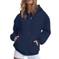 thumbnail image 6 of Women's Shoulder Hooded Sweatshirt Fleece Lined Winter Warm Pullover Candy Colors Soft Polyester Fabric, 6 of 9