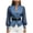 Blue, variant on Women's Elegant Mesh Patchwork Denim Blouse Sheer Puff Sleeve Wrap Top with Belt, Casual Office Shirt Blue for Size L