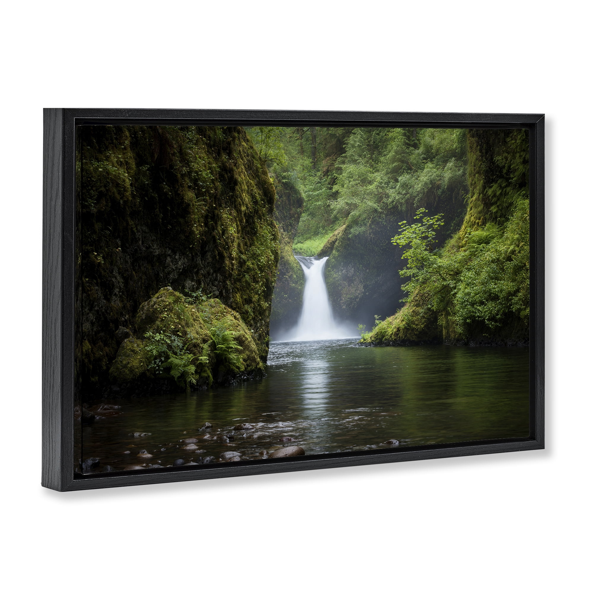 Stupell Industries Peaceful Waterfall Creek Landscape & Nature Photography Black Floater Framed Canvas Art Print Wall Art, 25 x 17