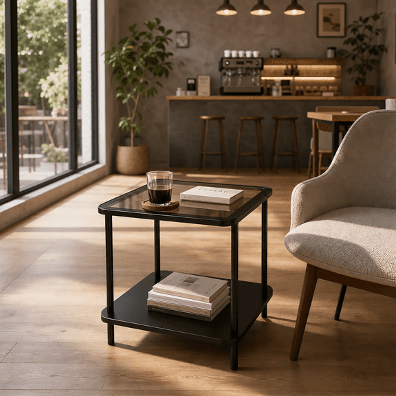 Modern Square Side Table with Tempered Glass Top Metal Frame End Table, Small Space Accent Table, Bedside Nightstand, Sofa Side Table, Minimalist Home Decor