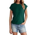 thumbnail image 2 of FASHOFT Short Cap Sleeve Shirts for Women Soft Basic Round Neck T-Shirt Spring Summer Casual Tees Green L, 2 of 5