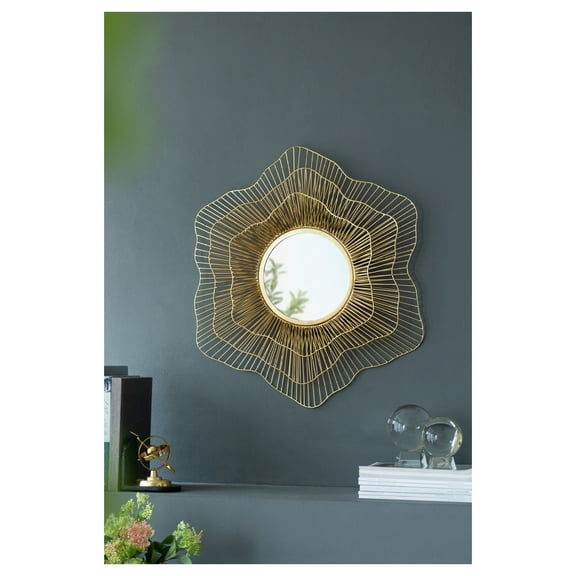 Starburst Wall Mirror 27x27", Metal Frame Decorative Mirror for Bathroom, Living Room, Entryway - Round Glass Accent Mirror, Home Décor