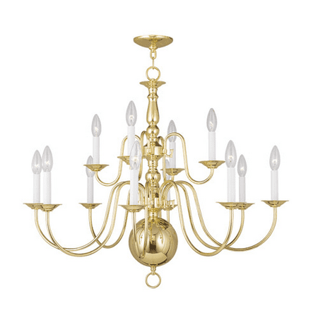 

Chandeliers 12 Light Williamsburg With Polished Brass Finish size 32 in 480 Watts - World of Crystal