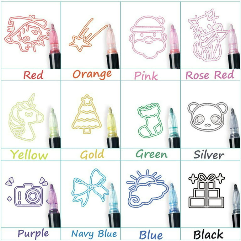 36 Pack Double Line Outline Markers, Squiggles Shimmer Markers Set, Se —  CHIMIYA