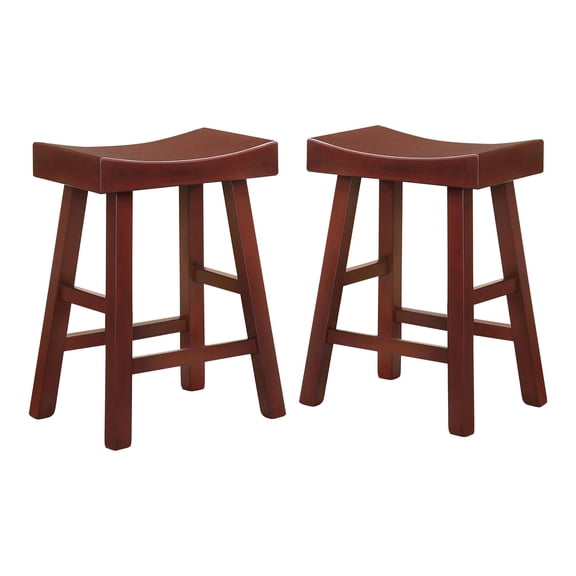 Furniture of America Epping Wood 24-Inch Saddle Stool in Dark Cherry (Set of 2)