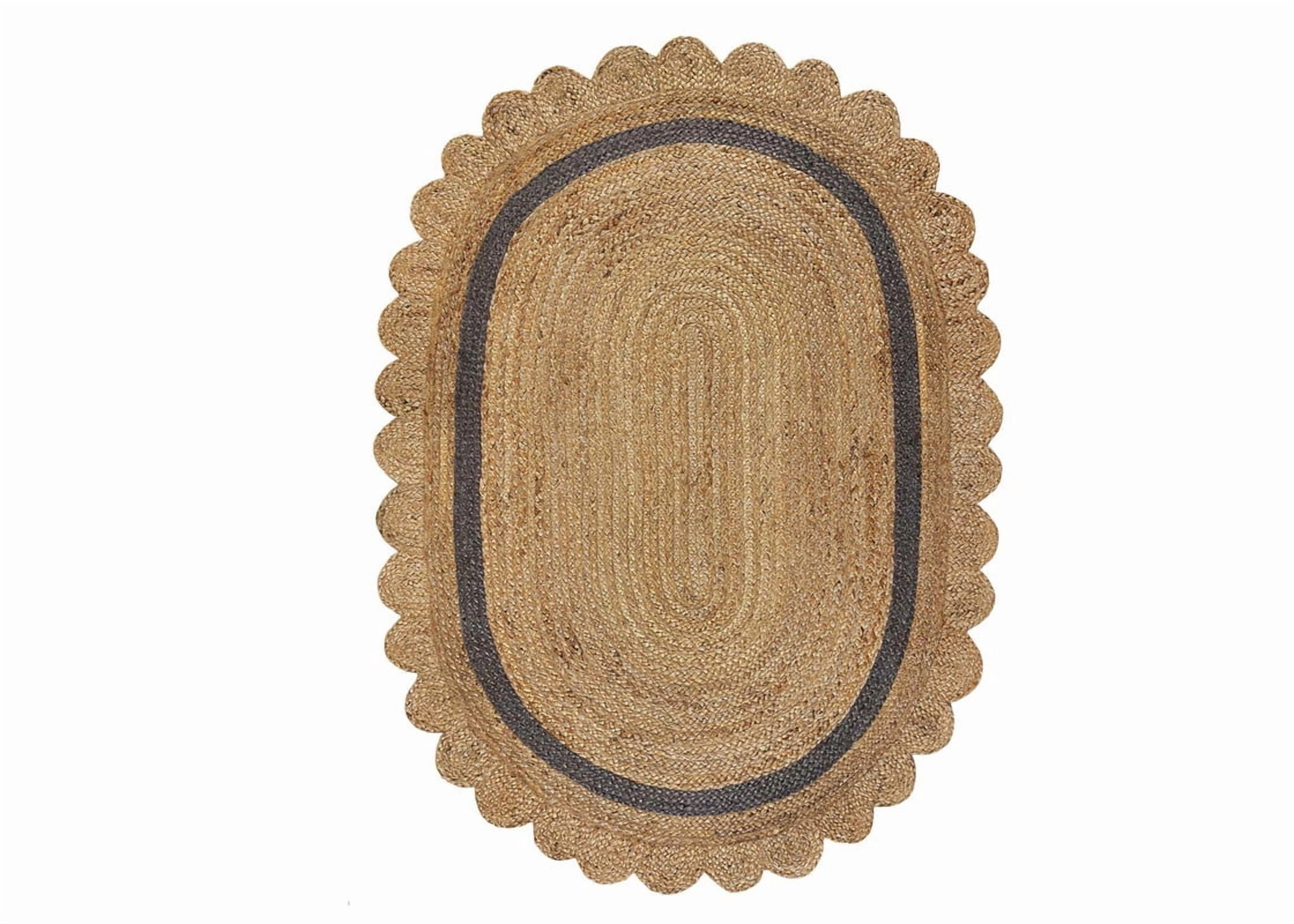 Scalloped Oval Jute Area Rug, Handwoven Farmhouse Braided Reversible Eco-Friendly Boho Rug for Living Room, Bedroom, Kitchen Border, 12 X 15 FT