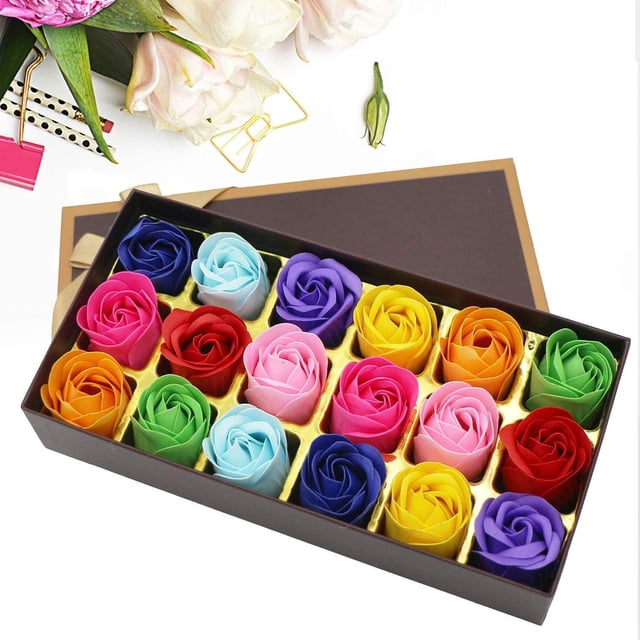 Ganfancp Las Cajas de Regalo para Niñas Contienen 18 Tipos de Jabones de Baño con Rosas Liquidación Caja Regalo 18 Rosas Flor de Jabón X 1