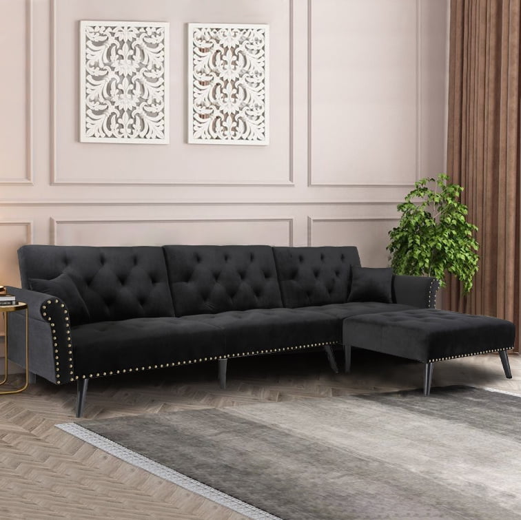 Aukfa Sectional Sofa With Chaise Living Room Convertible Sleeper Sofa Bed - L Shaped Couches and Sofas - Black