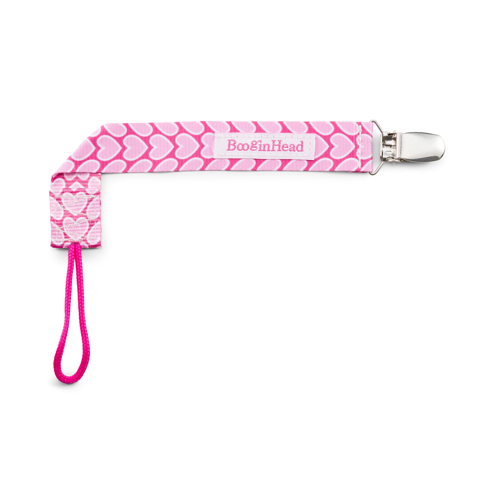 BooginHead Universal Pacifier Clip, Infant Toddler Boys and Girls, Pink Hearts