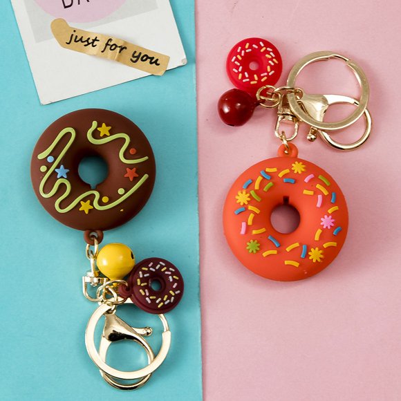 ShenMo Donut Time Party Favors Donut Keychains 8 Pack With Thank You Kraft Tag Card and White Drawstring Pocket Bag for Kids Donut Theme Birthday Supplies Goodie Bags Gifts
