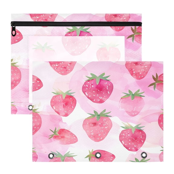 Strawberry Pink A4 Pencil Pouch 3 Ring Zipper Pencil Pouches Pencil Case for Binder Cosmetic Bag 2 Pack