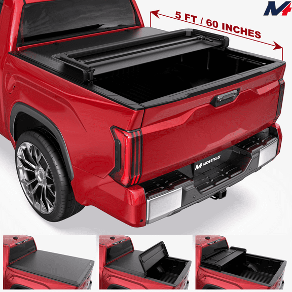 MOSTPLUS 5FT 3-Fold Tonneau Cover for 2016-2023 Toyota Tacoma TRD Truck Bed w/Lamp