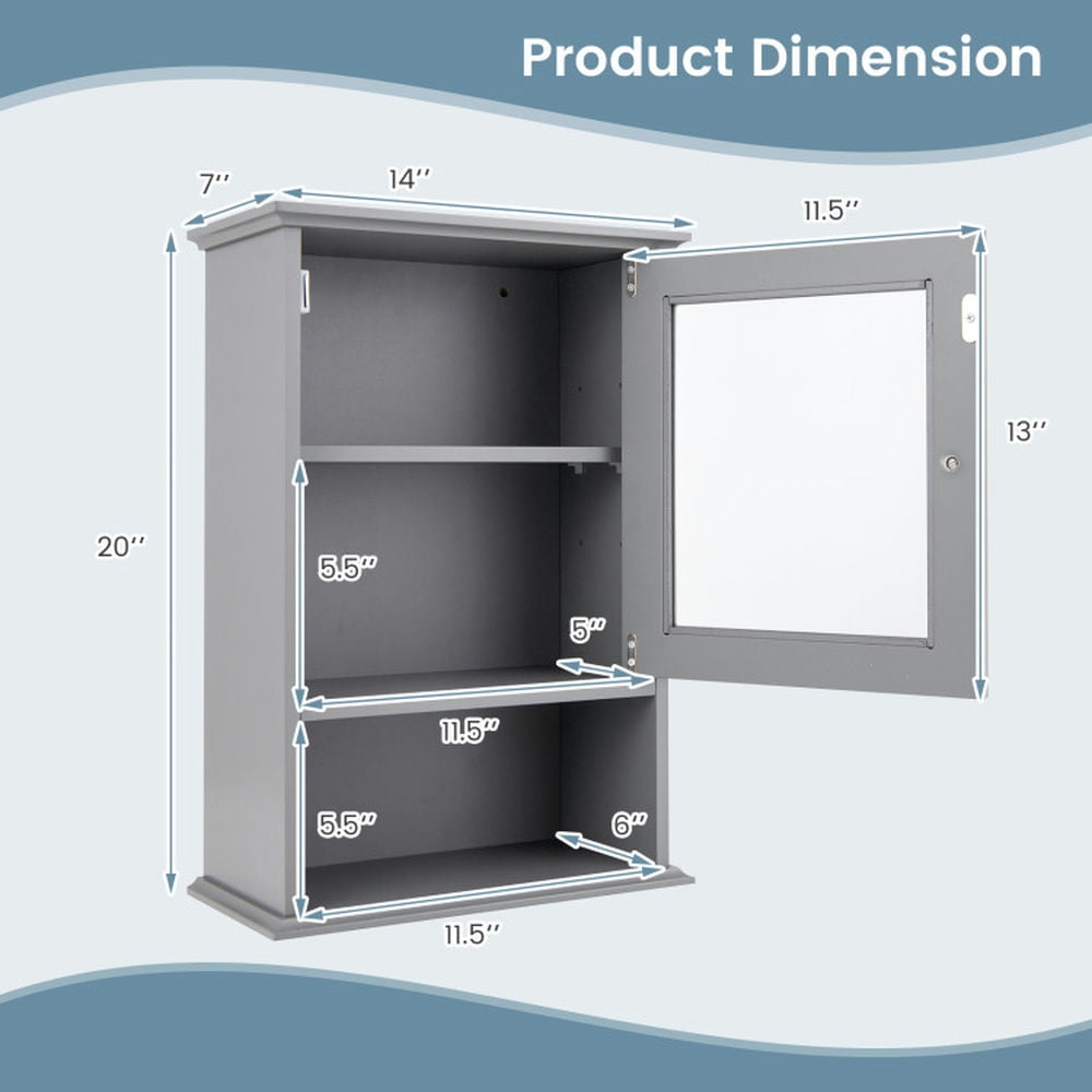 Finihen Bathroom Wall Cabinet, Wall Mounted Bathroom Cabinet, Medicine Cabinet, Bathroom Wall Mounted Adjustable Hanging Storage Medicine Cabinet, for Bathroom, Gray Finihen Bathroom Wall Cabinet, Wall Mounted Bathroom Cabinet, Medicine Cabinet, Bathroom Wall Mounted Adjustable Hanging Storage Medicine Cabinet, for Bathroom, Gray