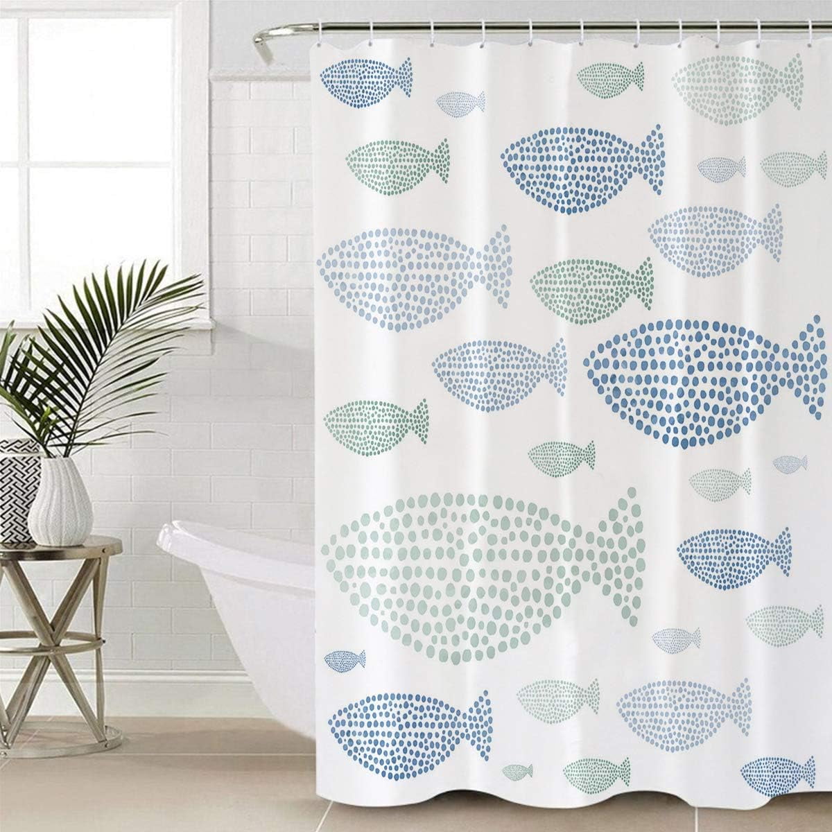 JOOCAR Waterproof Shower Curtain Liner, Blue Fish Shower Curtains for
