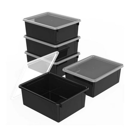 Storex Deep Storage Tray with Lid, Letter Size, 10 x 13 x 5 Inches, Black, 5-Pack