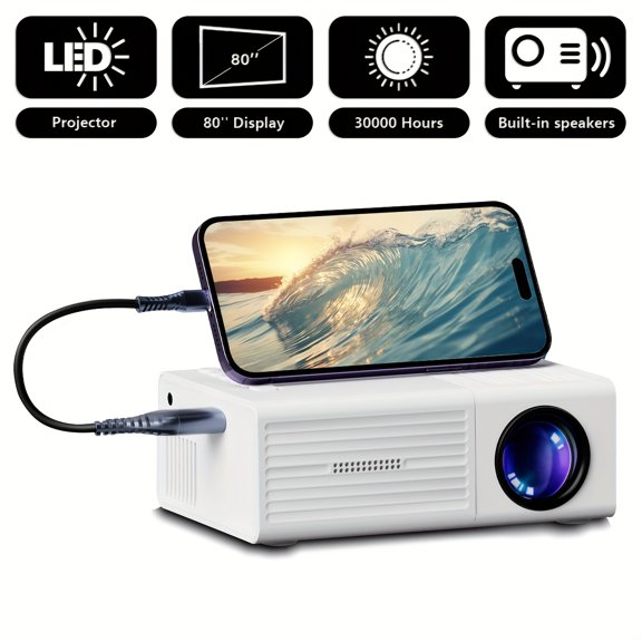 Portable 1080P Projector - USB/HDTV Input, Remote Control, Compatible with Phones/Laptops/TV Sticks - Compact for Movies & Gaming